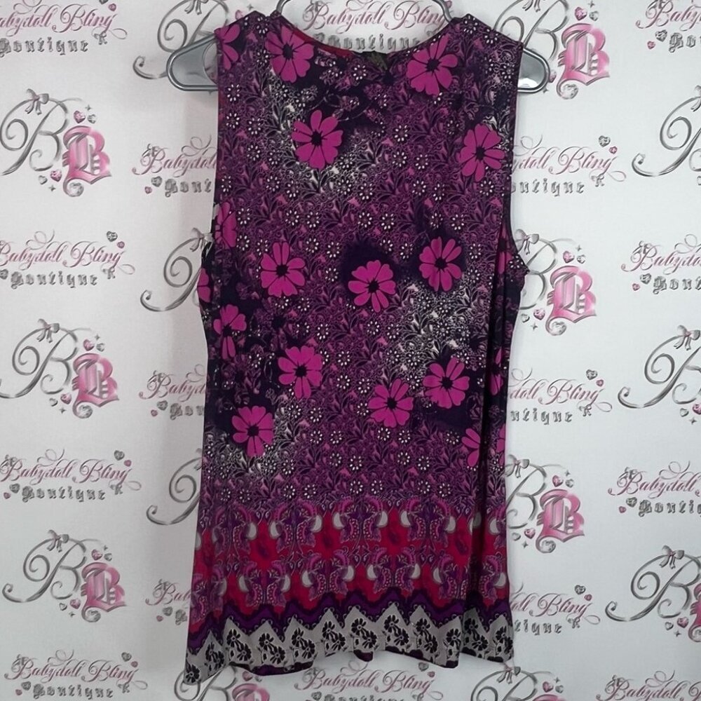 Susan Lawrence tank top flowers blouse purple Pink and Black Floral Blouse - Picture 2 of 8